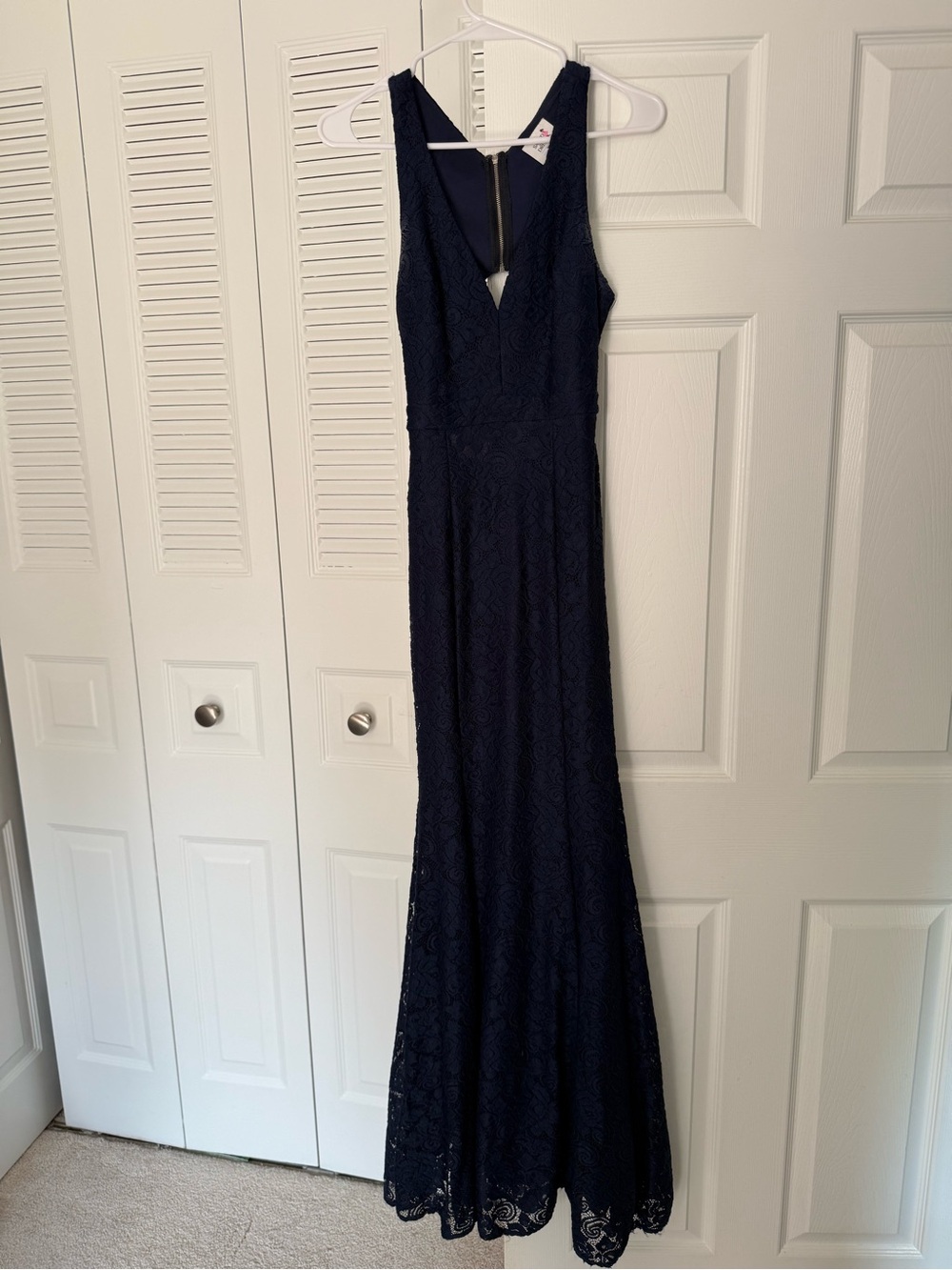Sleeveless Navy Lace Maxi Dress with V-Neck